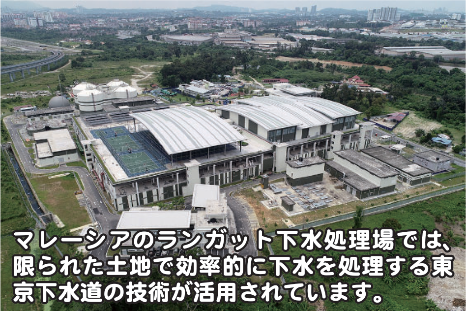 マレーシアのランガット下水処理場では、限られた土地で効率的に下水を処理する東京下水道の技術が活用されています。