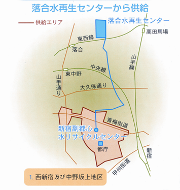 落合水再生センターの供給エリアを表したイラスト